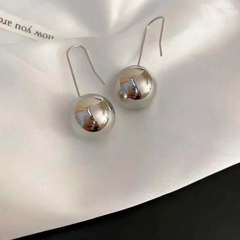 Simple Metal Ball Drop Earrings for Women Girls Female Gold Color Dangle Hook Jewelry Punk Statement Party Travel Birthday Gift