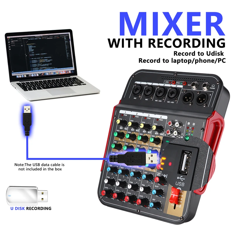 Imagem -03 - Audio Mixer Conferência ao ar Livre Áudio Usb Bluetooth Reverb Processador de Áudio Cantar ao Vivo com Placa de Som Misturador de Som 6-channel