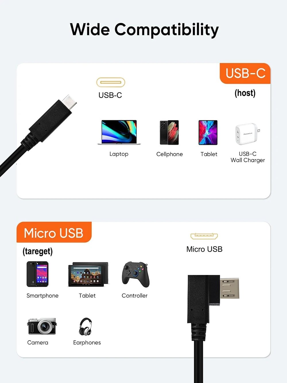 Angled USB C to Micro USB Cable Short USB Type C to Micro USB OTG power Sync cable USB-C to Micro USB for Samsung XiaoMi Huawei