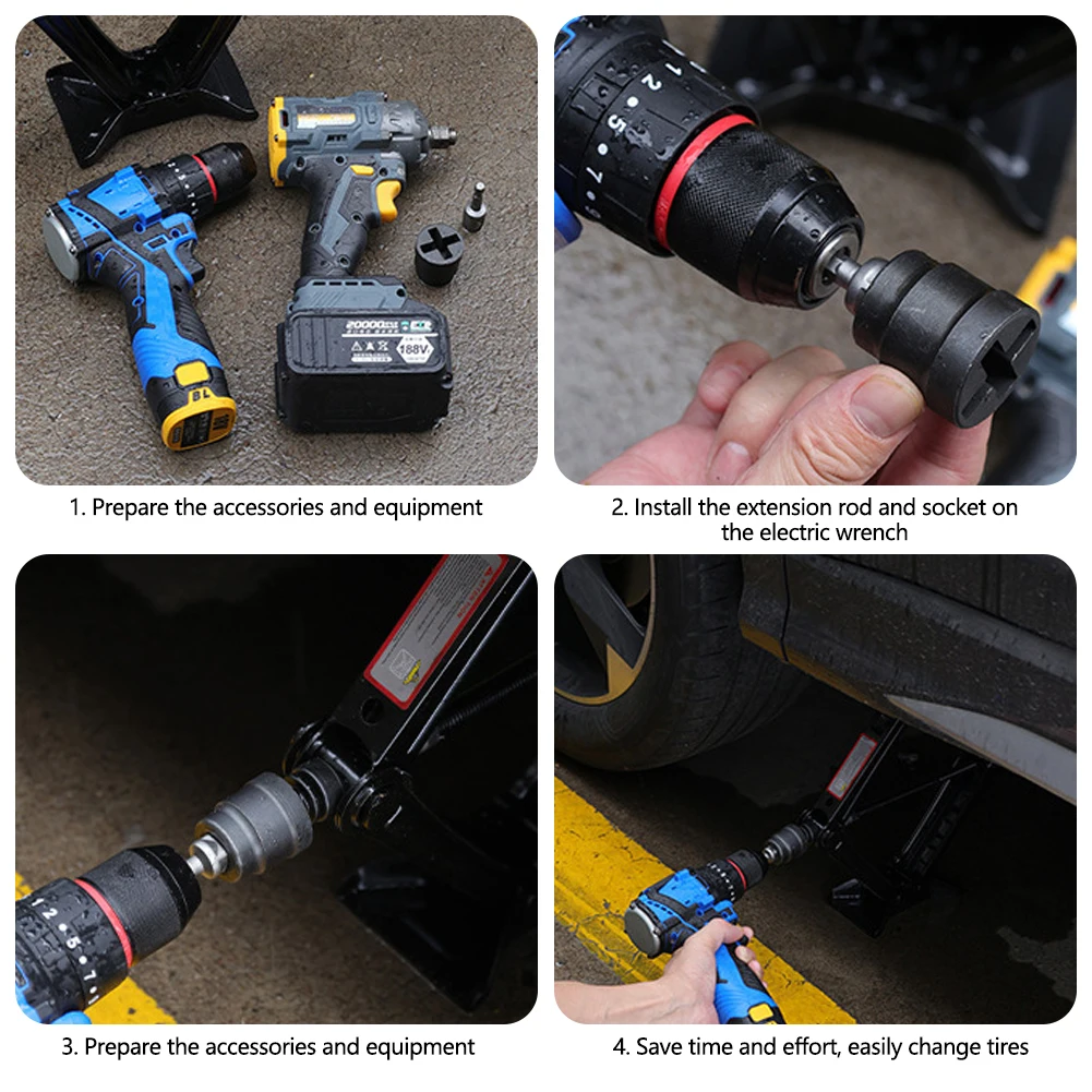 العالمي سيارة سريعة جاك الحفر محول تأثير وجع المقبس عززت الصلب وصلة كروية قضيب الإطارات تفكيك أداة #4