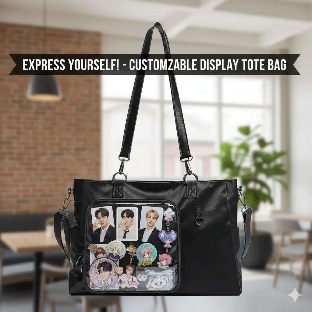 Clear Window Ita Bag Large Capacity Nylon Shoulder Handbag For Doll Photo Card Display DIY Decoration Casual Travel Use