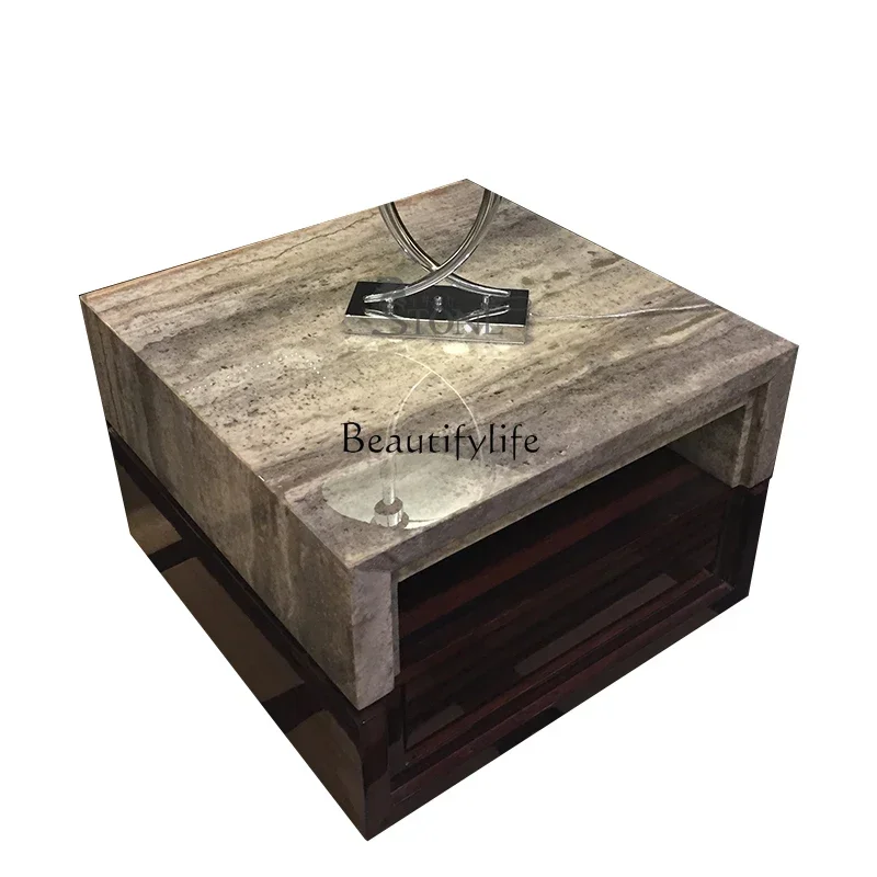 

ls 18Natural marble coffee table living room furniture light luxury new Chinese travertine corner table