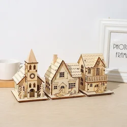 Christmas Wooden Cabin House Christmas Tree DIY Hollow Christmas Ornaments Home Desktop Decoration