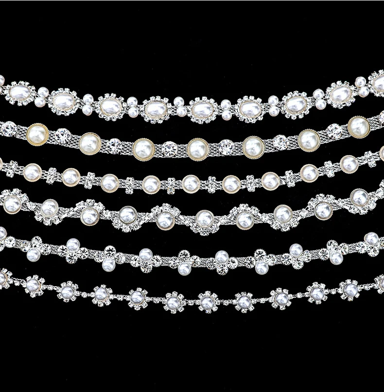 10 Yards Strass Kette Kristall Diamant Strass Intervall Perle Kette Kleidung Zubehör DIY Hochzeit Party Dekoration Geschenk – Detail 1