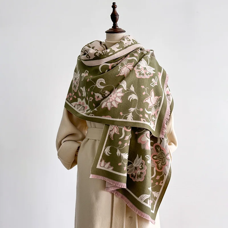 

Новый осенне-зимний акриловый шарф с цветочным принтом для женщин, теплый зимний платок в корейском стиле для холодной погоды.