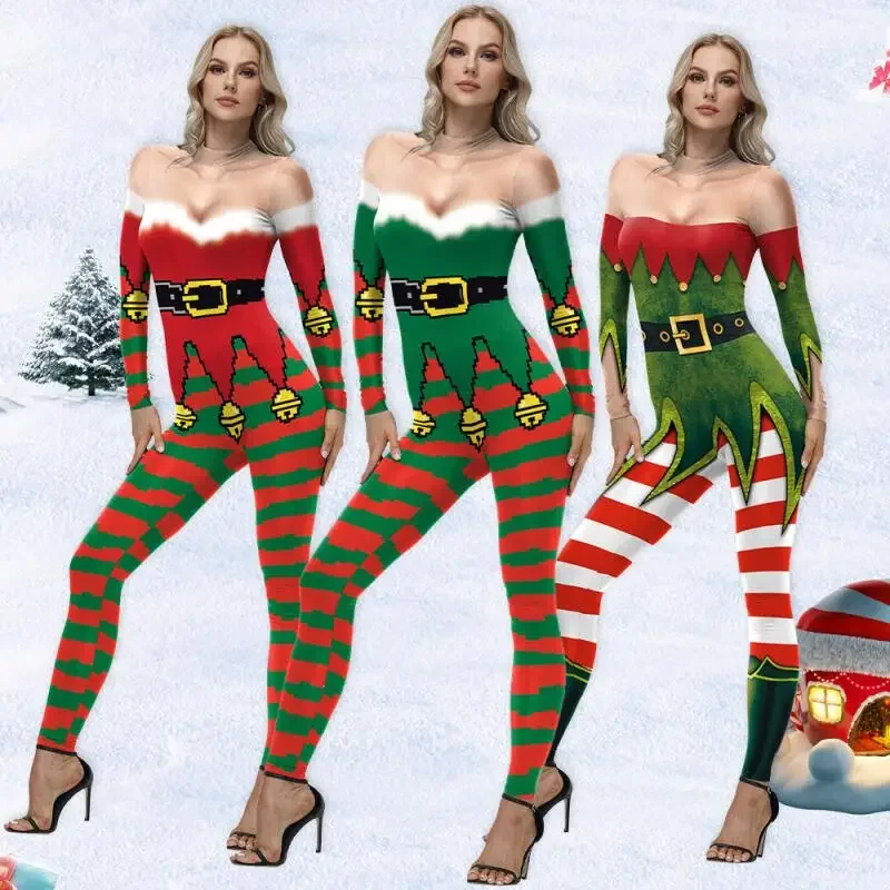 

Christmas Bodysuit Santa Claus Cosplay Costume Women Carnival Party Jumpsuit Xmas Show Outfit Suit Novelty Female Clothes
