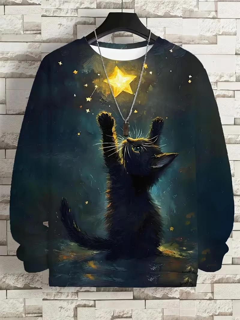 

Толстовка с 3D принтом кота для мужчин и женщин, пуловер с милыми животными, осенние свободные толстовки с длинными рукавами и круглым вырезом, толстовки, топы