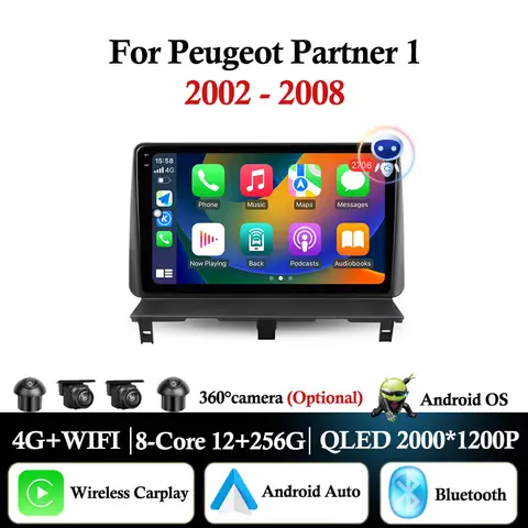 푸조 파트너 용 무선 Carplay 1 2002 - 2008 Android Auto GPS Navi 자동차 라디오 멀티미디어 플레이어 Bluetooth WiFi DSP 스테레오