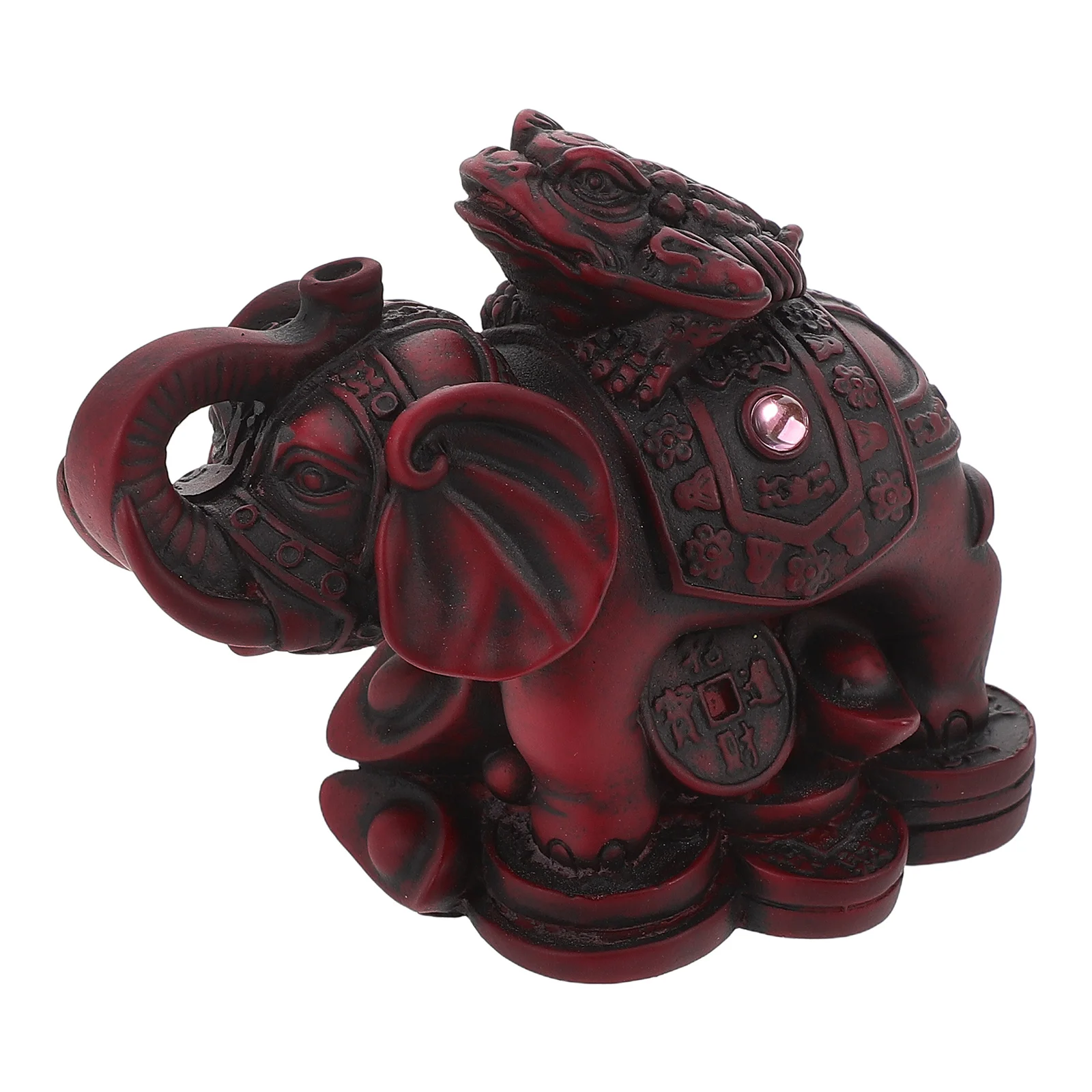 

Resin Elephant Sculpture with Frog Wealth Symbol Abstract Small Decor Mini Resin Ornament Prosperity Animal Statue