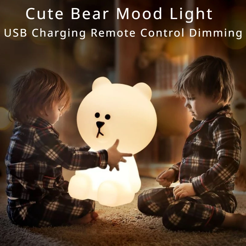 Imagem -05 - Led Bear Mood Light For Childrens Bedroom Cute Night Lamp Bedside Lights Table Light Living Room Floor Light Birthday Gift 30cm