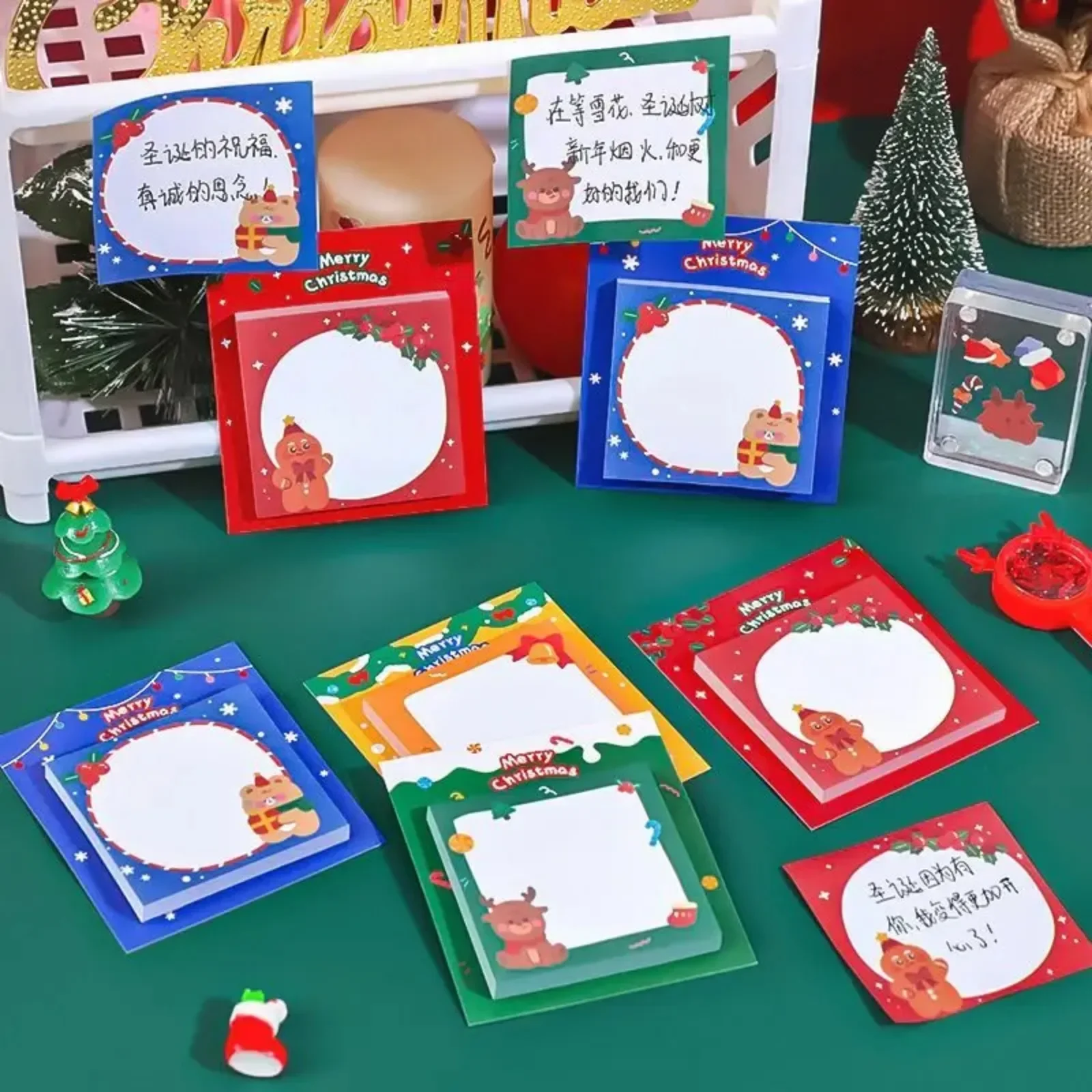 4 Pcs Adhesive Kawaii Christmas Sticky Notes Notepad Memo Pad Stationery Sticker