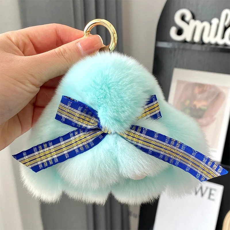 

Hot Selling Cute Bunny Pink Plush Rabbit Keychain Student Backpack Fluffy Pendant Keyring Ladies Girls Car Bag Decoration