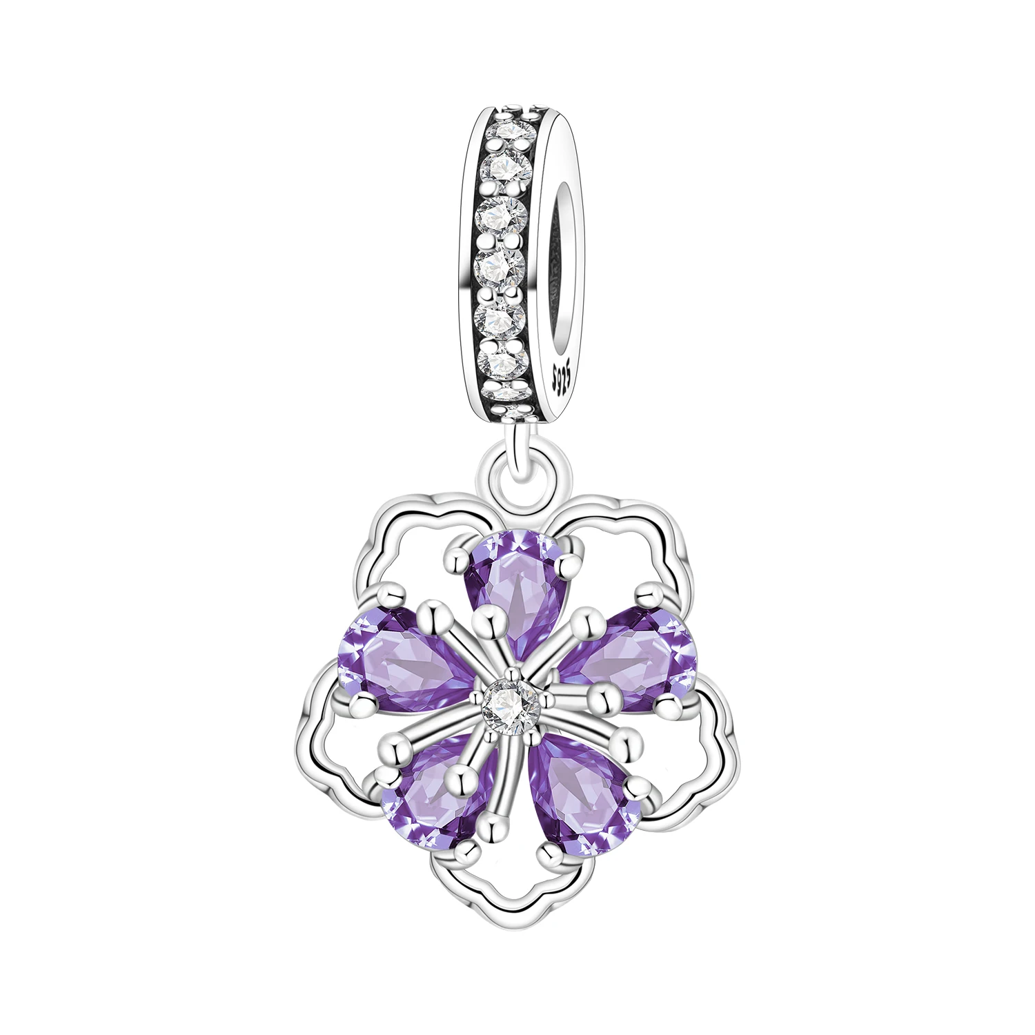 925 Sterling Silver Flowers Plant Elements Blooming Iris Pendant Charms