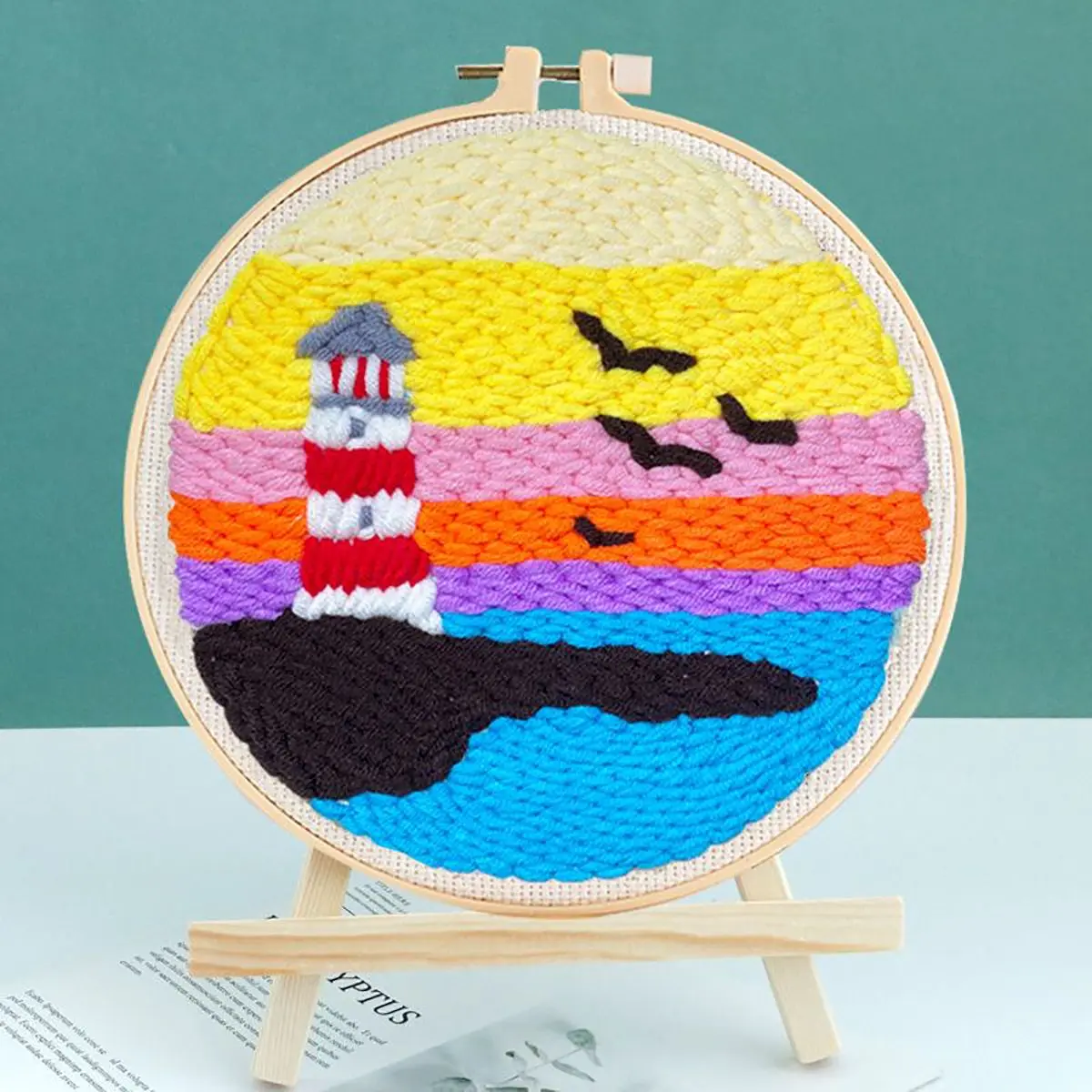 DIY Punch-Needle-Stickerei-Set mit Garn, Landschaftsmuster, Starter-Kit, Magic-Tufting-Set, Poking-Kreuzstich-Werkzeuge zum Stricken – Detail 5