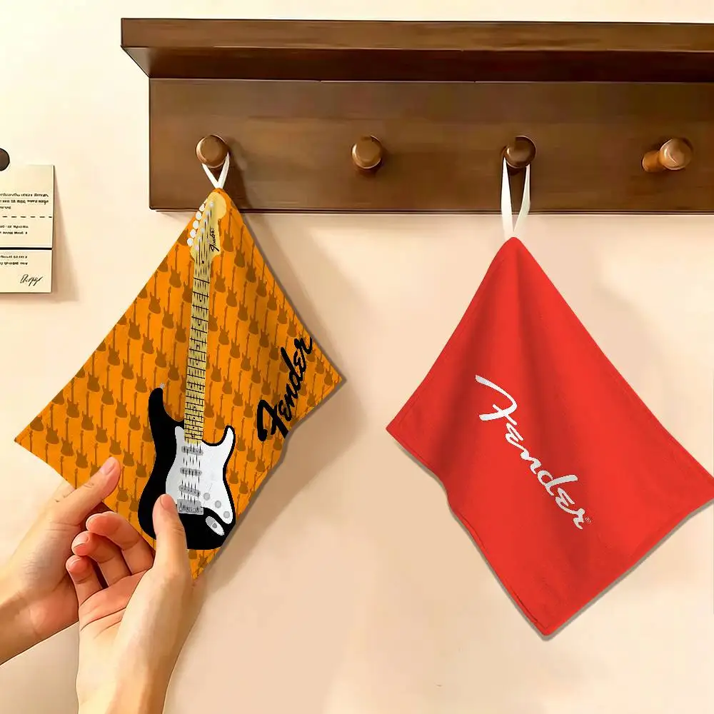 Guitar F-fender logo Hanging Kitchen Towel, Polyester Cotton Material, Wear Resistant Hand Wiping Towel for Home