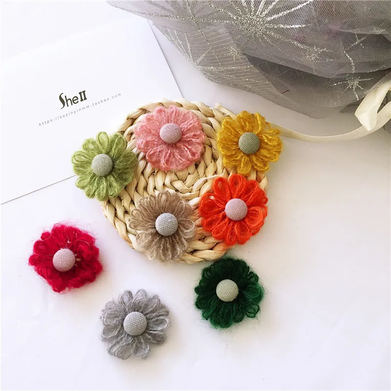 10PCS Handmade DIY woolen flower accessories mohair woolen flowers shoe bag phone case hair accessories material