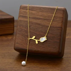 316L Stainless Steel New Fashion Upscale Jewelry Shell Pearl Tassel vintage Tulip Charms Chain Choker Necklace Pendant For Women