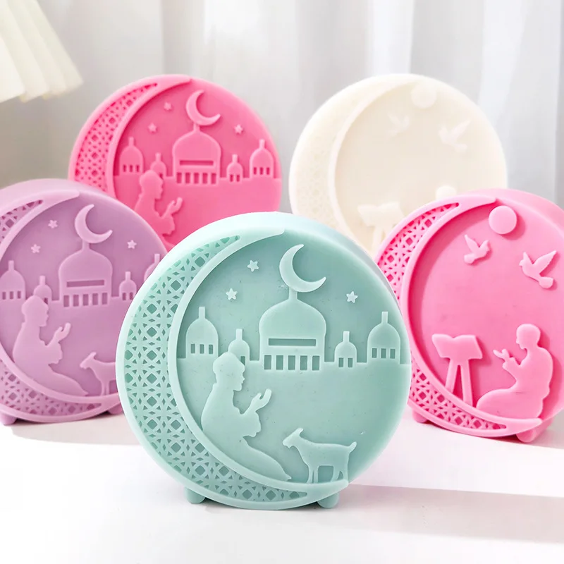 DIY Mosque Style Round Moon Aromatherapy Candle Mold for Eid al Fitr Luna Candle Soap Making Tool Home Decoration Ornament