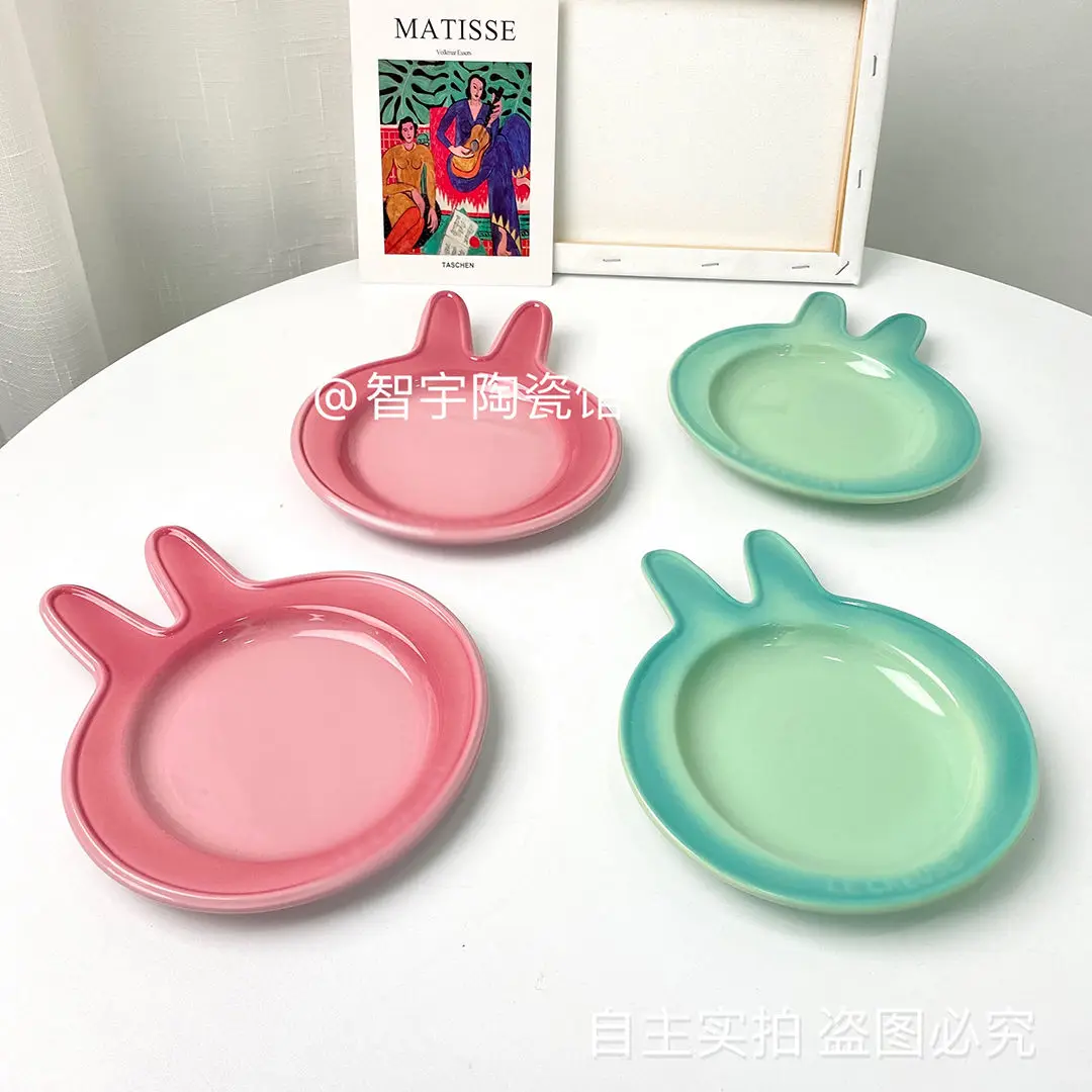 Rainbow Rabbit Plate Gradient Pet Dining Plate Cartoon Ceramic Plate High Beauty Household Dessert Dim Sum Dish Pet Supplies