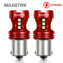 2x Strobe Flash P21/5W S25 1157 Bay15D 3030 LED Chip Bulb 7443 1156 Car Stop Backup Brake Parking Tail Signal Light White Red