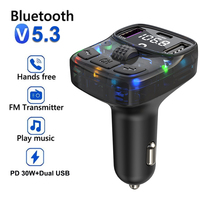 Bluetooth 5.3 Car 30W PD Type C Dual USB Fast Car Charging Ambient Light  Car Charger