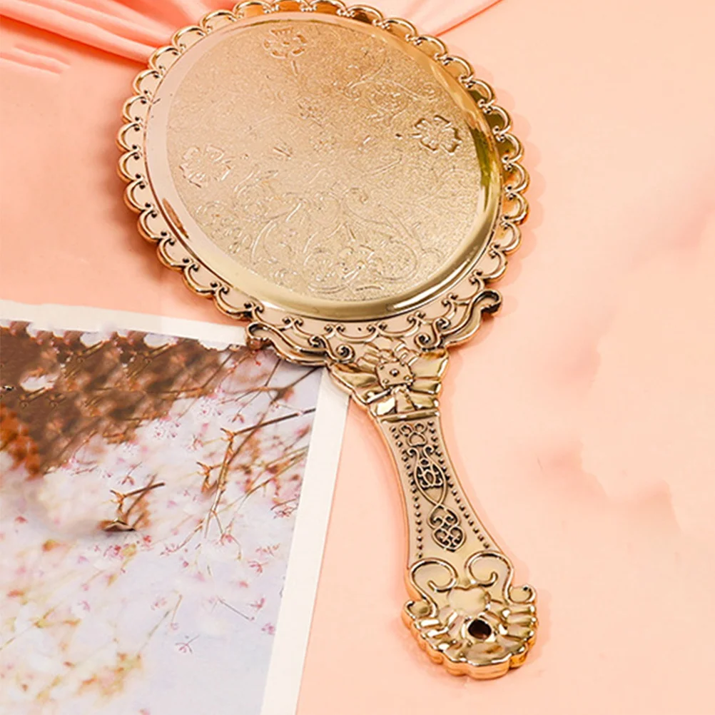 

Vintage Handheld For Women Retro Makeup Long Handle Portable Travel Hair Cutting Small Compact Decorative Baroque Pattern