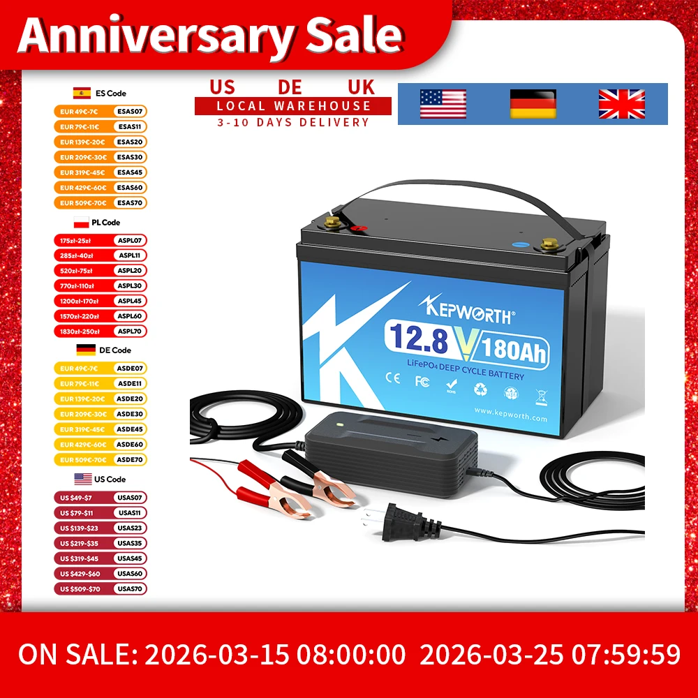 12V 180Ah LiFePO4 Deep Cycle Battery Grade a Lithium Iron Phosphate for Boat RV Solar Trolling Motor - Rechargeable Energy