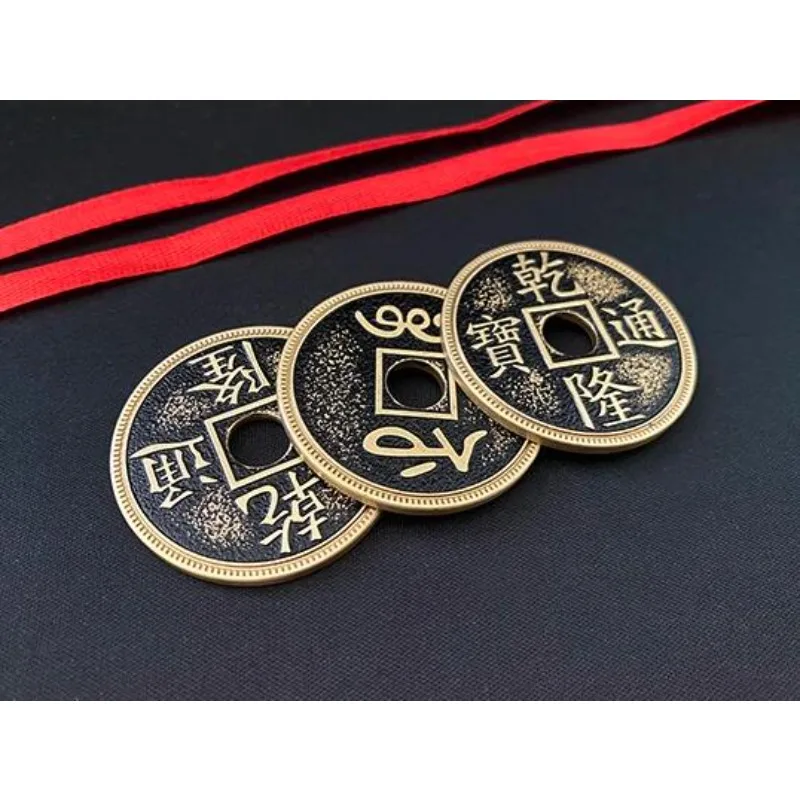 Chinese Coins and Ribbon Jimmy Fan Classic Coin Magic Tricks Illusions Close up Magic Charming Chinese Challenge Coin Vanishing