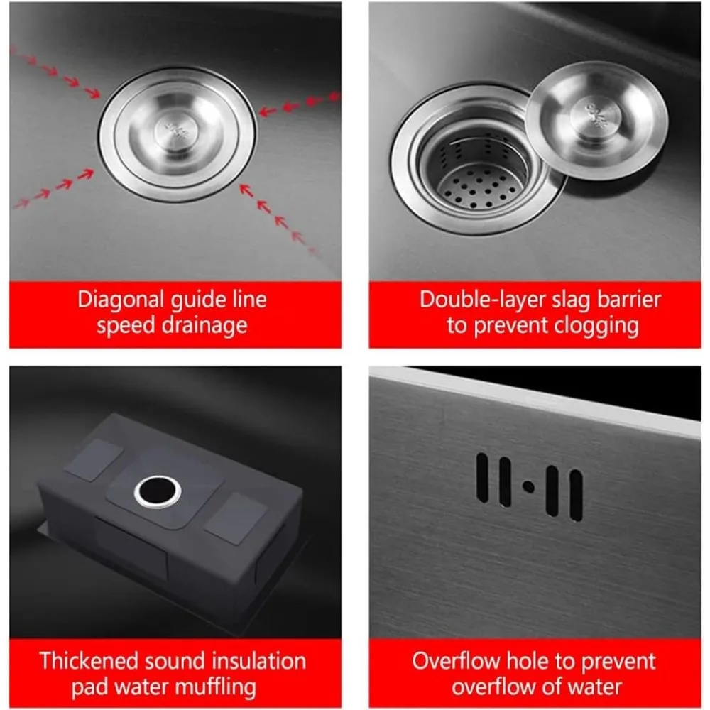 حوض مطبخ بوعاء واحد من الفولاذ المقاوم للصدأ مع ملحقات منزلقة، حوض محطة عمل منسدل/علوي، حوض على طراز المزرعة لـ #6