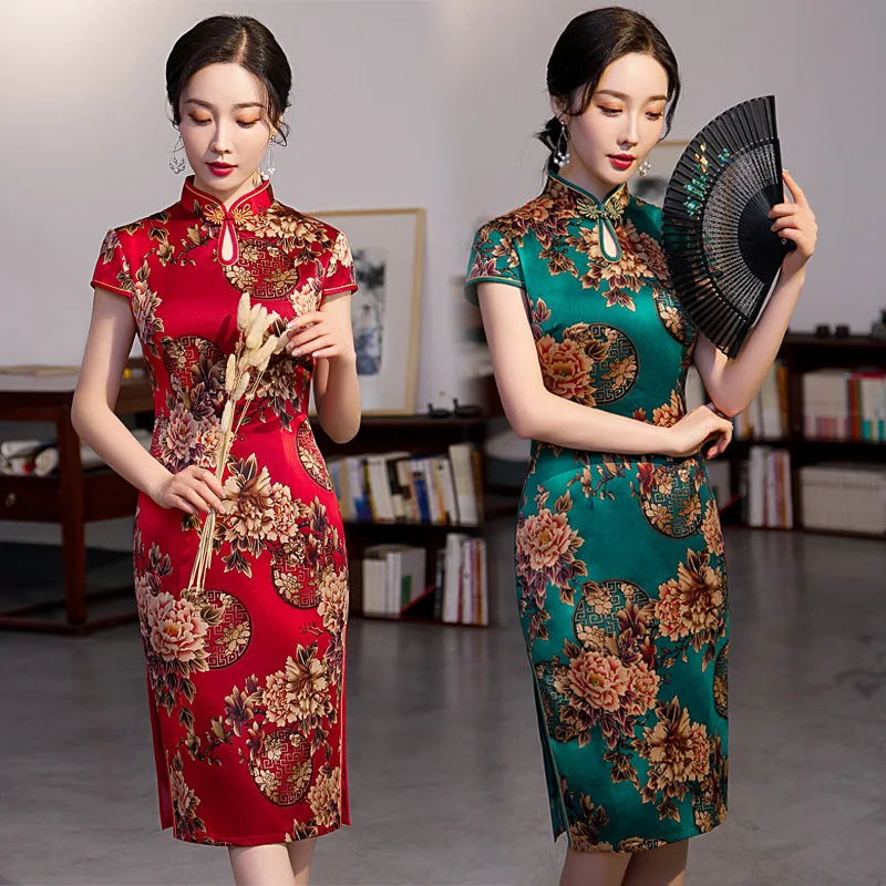 

Mother Cheongsam 2022 High-end Temperament Summer Retro Modified Female Noble Chinese Traditional Costume Qipao Dress Wedding