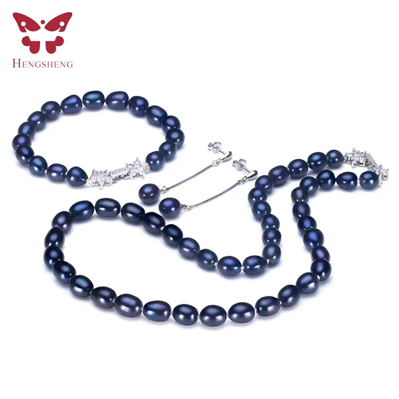 

HENGSHENG Pearl Jewelry Sets For Women,Dangle Earrings&Bracelet&Necklace,925 Silver Bright Star Buckle,Fashion Design Jewelry