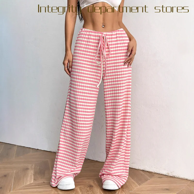 

Сексуальные повседневные брюки с принтом и полосками, на эластичном поясе, удобные, с завышенной талией, широкие штанины