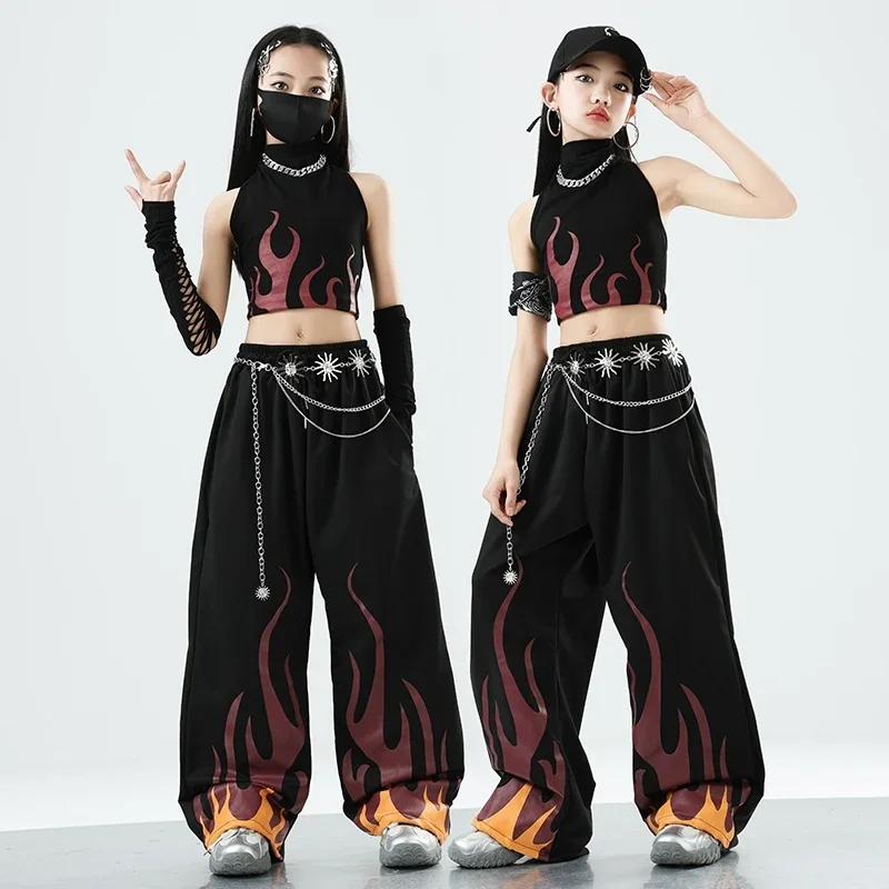 

Kid's Hip Hop Dancing Set Girls Street Performance Costume Kpop Outfit Cool Model Runway Fashion Suit Jazz Dance Clothes XH2424