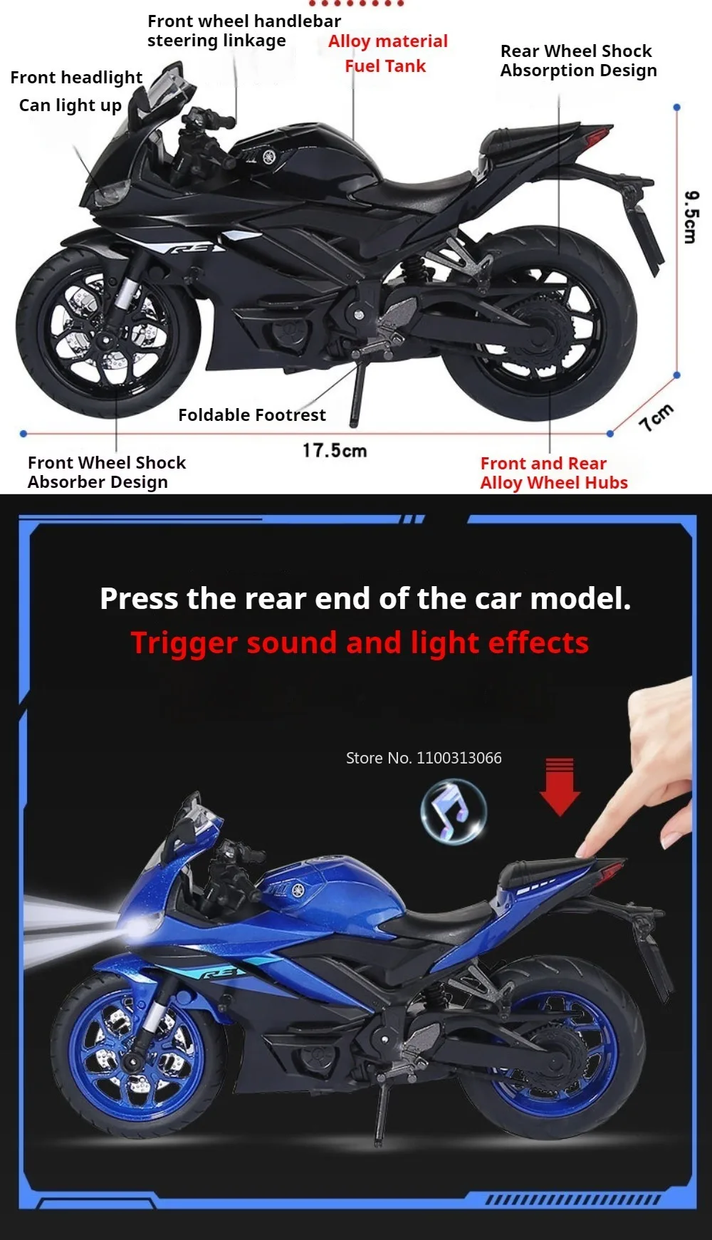 1:12 Legierung R1 R3 Motorradmodelle Spielzeug Legierungsautos Lenkbare Räder Miniatur-Motorrad mit Licht und Sound Fahrzeuge Tischdekoration – Detail 11