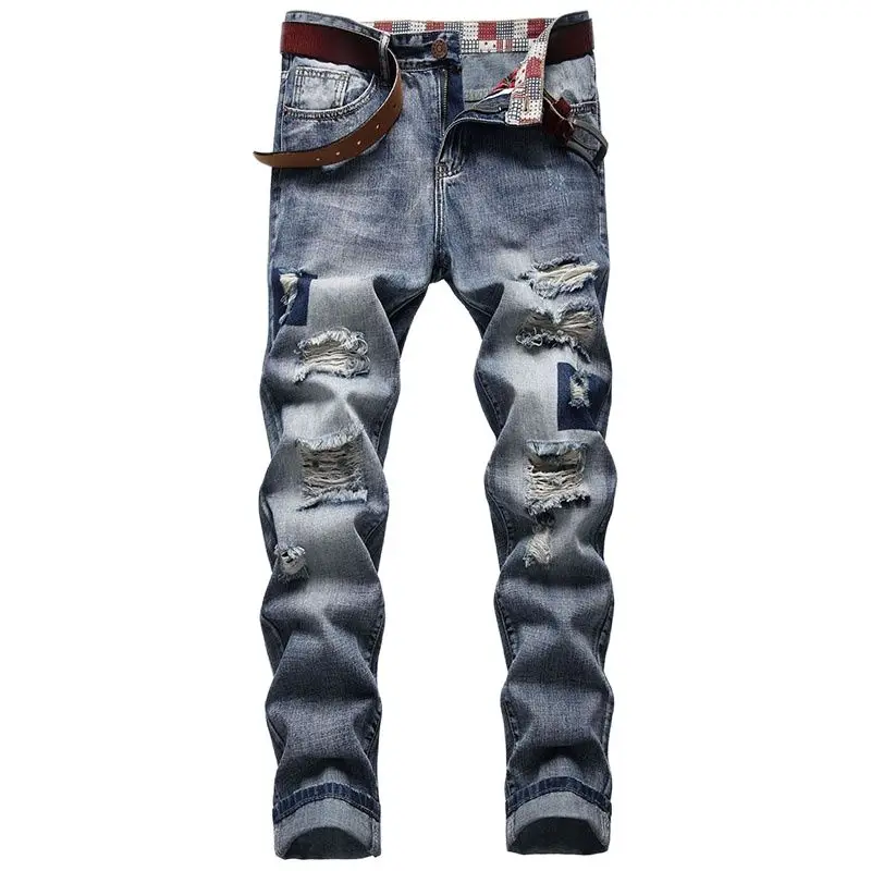 

2023 Spring New Fashion Retro Hole Jeans Men Pants Cotton Denim Trouser Male Plus Size High Quality Streetwear Jeans F813