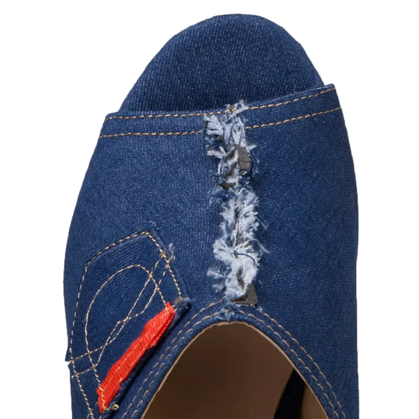 Plus size feminino plataforma chinelos preto azul denim salto alto cunha mules casual festa clube senhoras verão praia peep toe slides