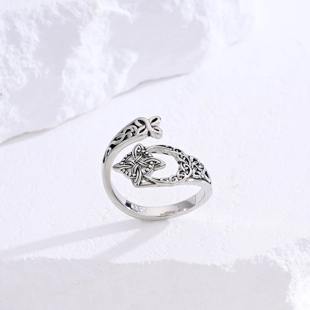 Monkton Witches Knot Ring Celtic Silver Color Retro Adjustable Floral Rings Witchy Jewelry for Women bague Free Engraving