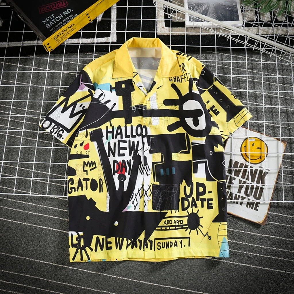 

Мужская повседневная футболка в гавайском стиле для уличной моды, универсальная, на все сезоны, свободного кроя