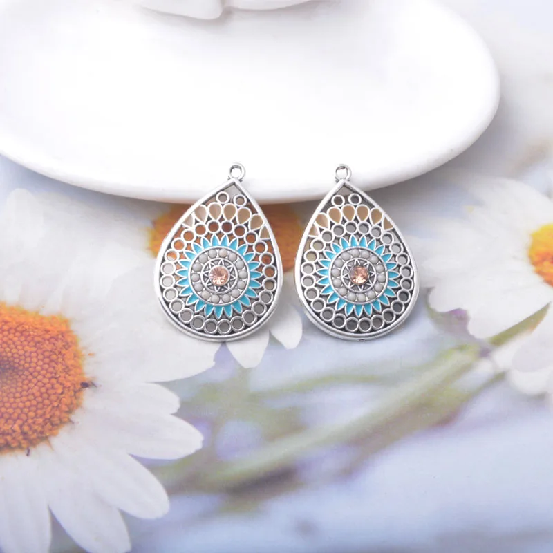 12pcs Bohemia Enamel Charms Antique Silvery Zinc Alloy Earrings Water Drop Pendant DIY Women's Jewelry Making image 6