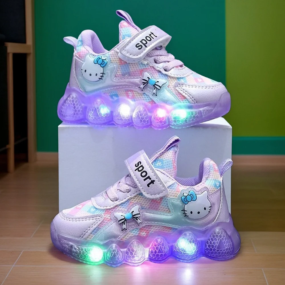 

2025 NEW Hello Kitty Design Casual Shoes for Baby Girl Children Led Light Sneakers Kids Anti-slip Shoes Toddler Walking Shoes