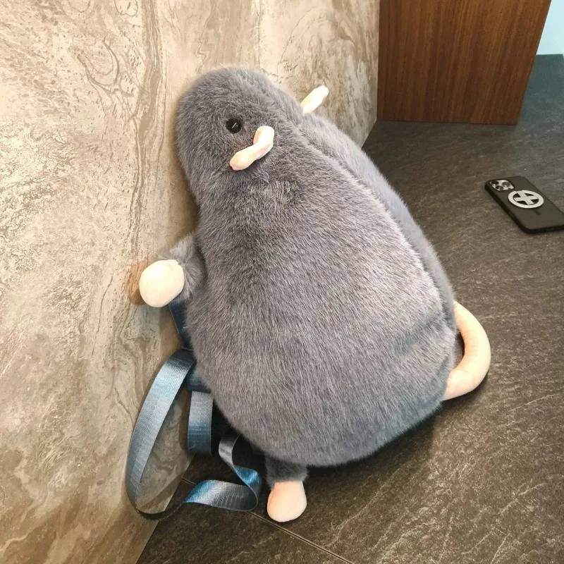 Fashion Plush Zipper Mouse Shape Funny Backpacks 2026 Hot Sale Design Sense Niche Backpacks Sweet Large Capacity Commuting Bags