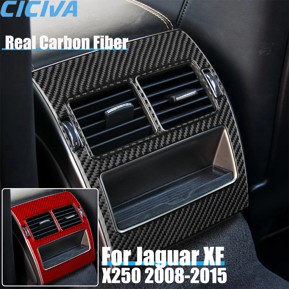 Real Carbon Fiber Car Accessories Rear Center Air Vent Panel Decorative Trim Cover Soft Sticker For Jaguar XF X250 2008-2015