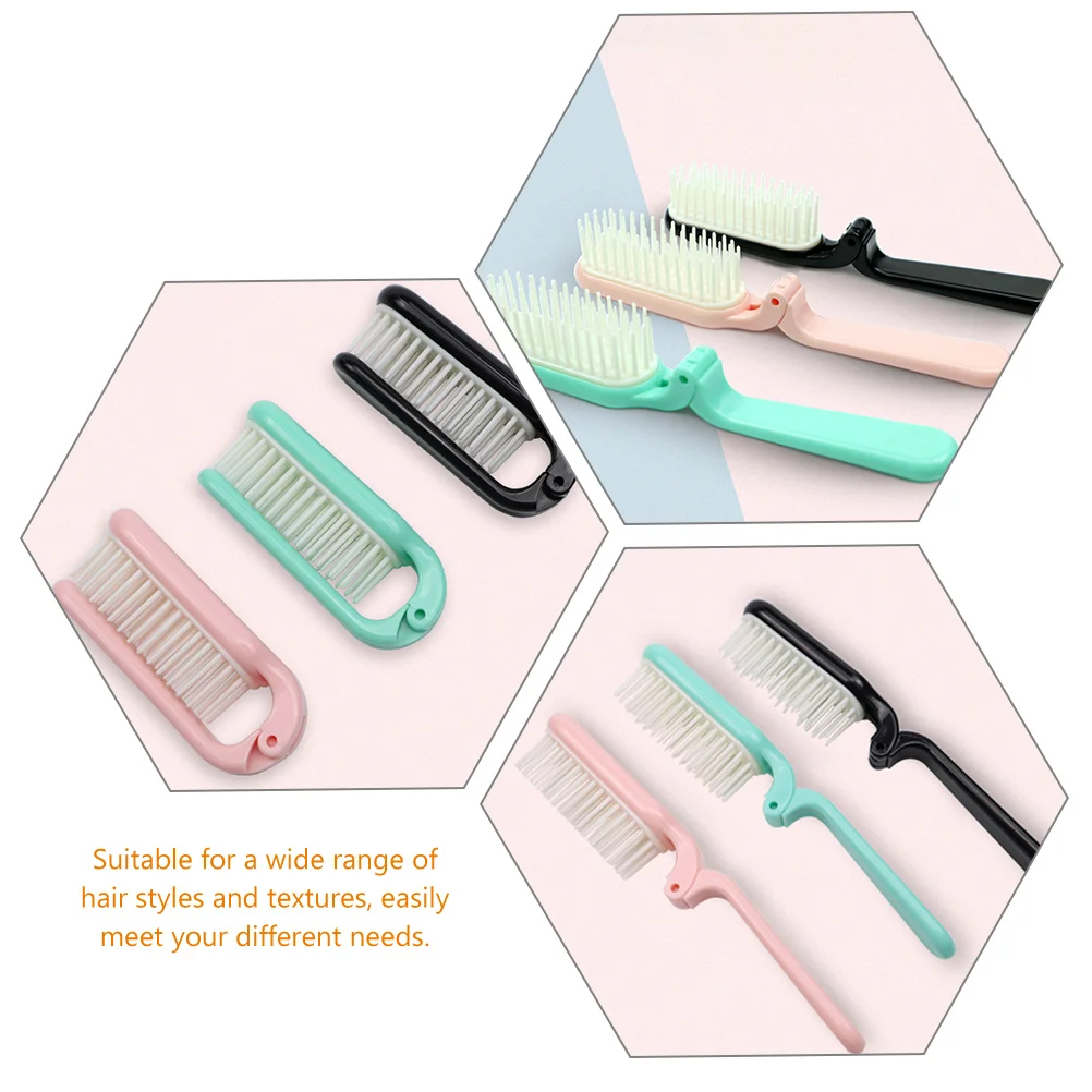 

3pcs Folding Travel Hair Brush Compact Comb for Women Men Kids Wet Dry Hair Lightweight Durable Portable Gym Trip Use