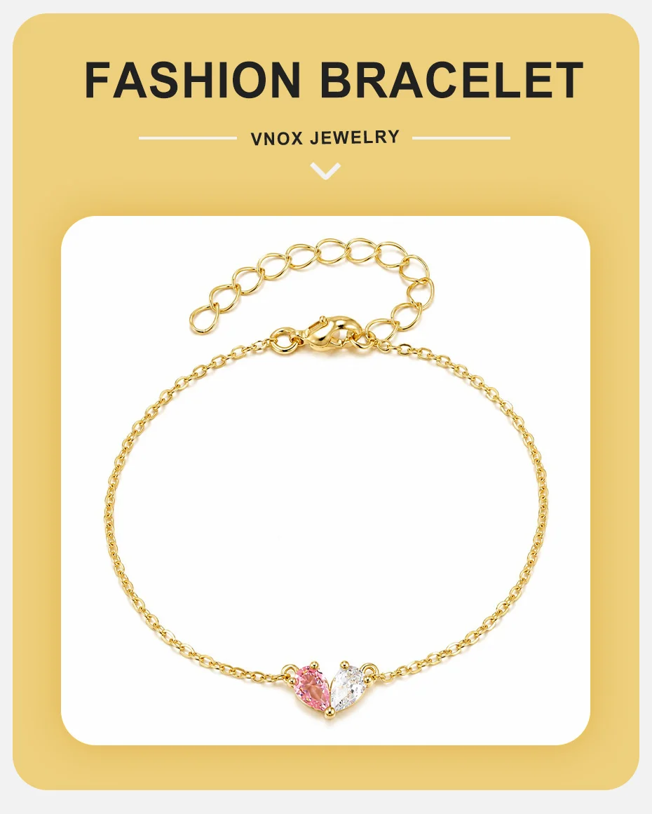 Vnox Luxus-Armband mit Herz-Anhänger, rosa, klar, AAA-Zirkonia, für Damen, vergoldet, süß, romantisch, Valentinstag, Hochzeit, Schmuck, Geschenke – Detail 1