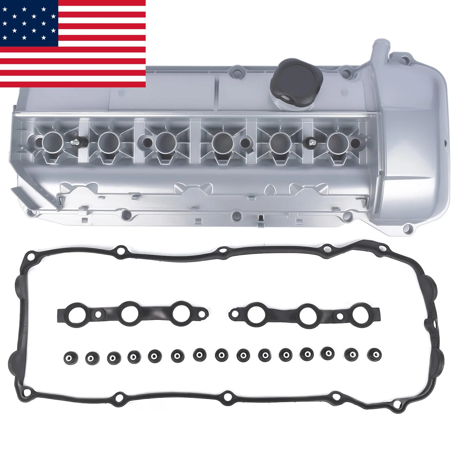 AP03 11127512839 Aluminum Valve Cover w/Gasket & Oil Cap and Bolts Kit Replacement for BMW E46 E39 E60 X3 E83 X5 E53 Z4 325CI 325I 325XI 330XI 525I 530I 2003-2006#11-12-7-512-839