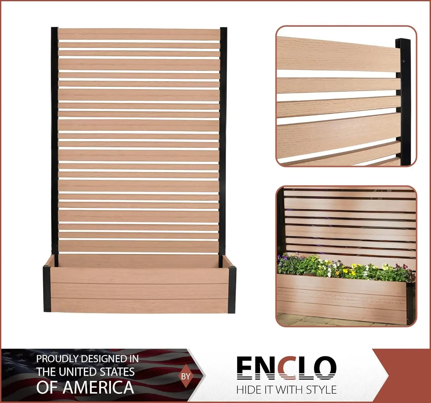 Enclo Privacy Screens EC18024 6ft H x 4ft W x 1ft L Florence WoodTek Vinyl Outdoor Freestanding Privacy Fence Screen Panel