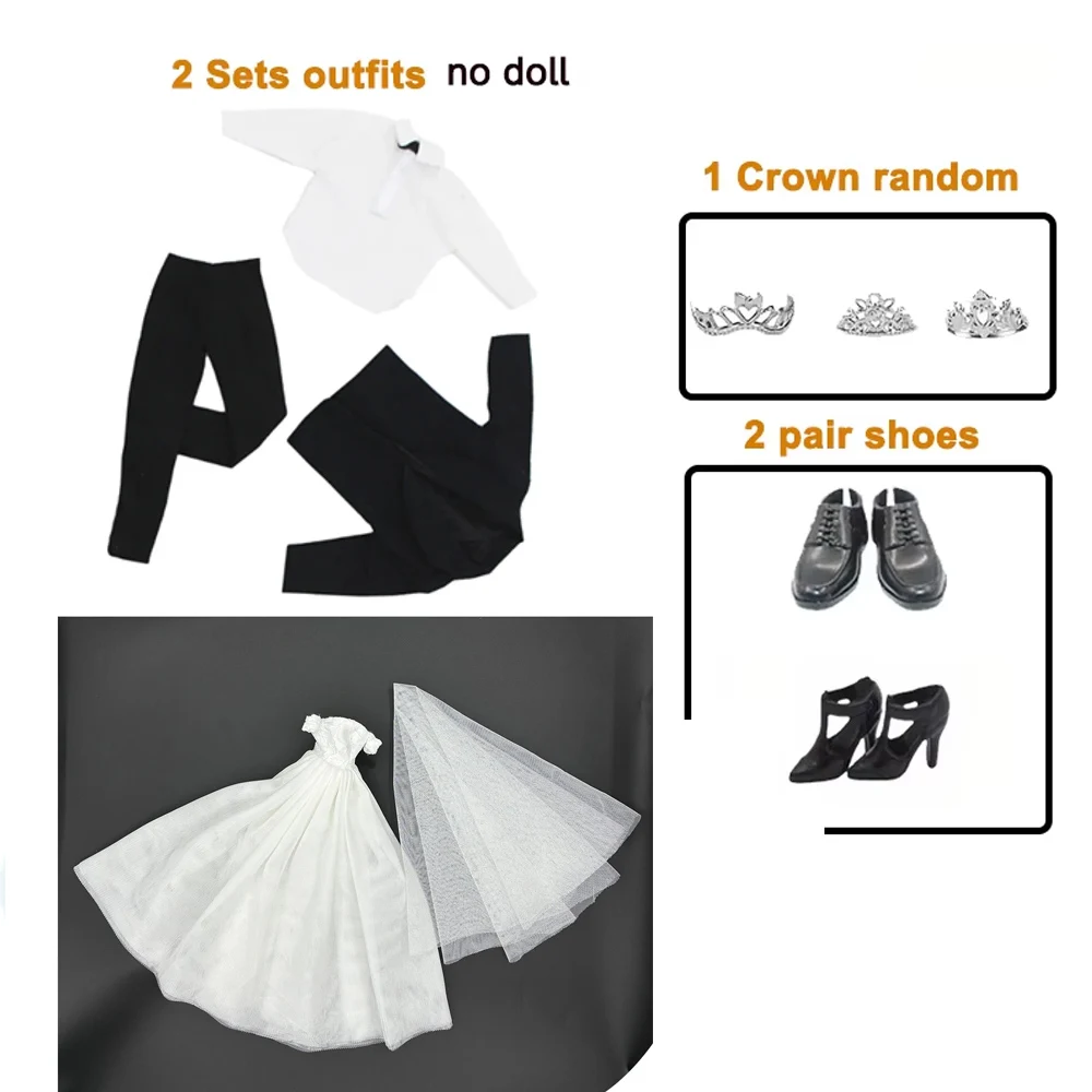 

Комплект одежды для куклы, 5 шт., 1 белое свадебное платье невесты с вуалью для куклы 11,5 дюйма, 1 костюм для жениха, смокинг, 2 туфли, 1 искусство
