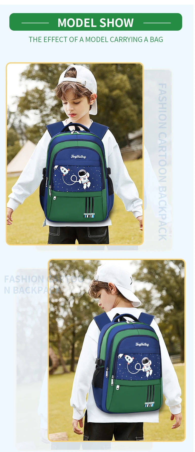 Grundschüler Schultasche Jungen 1,2,3,4,5,6 Klassen 6-12 Jahre alt Astronaut Umhängetasche Laptop Rucksack Wasserdicht WEA – Detail 4