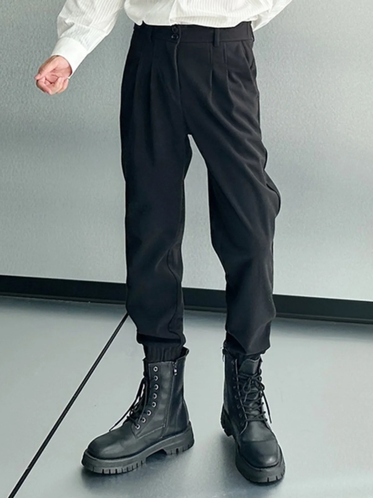 

High Waist Thickened Woolen Casual Pants for Men Autumn Winter Straight Leg Trousers Cool Style Pure Color Teenagers Fashion