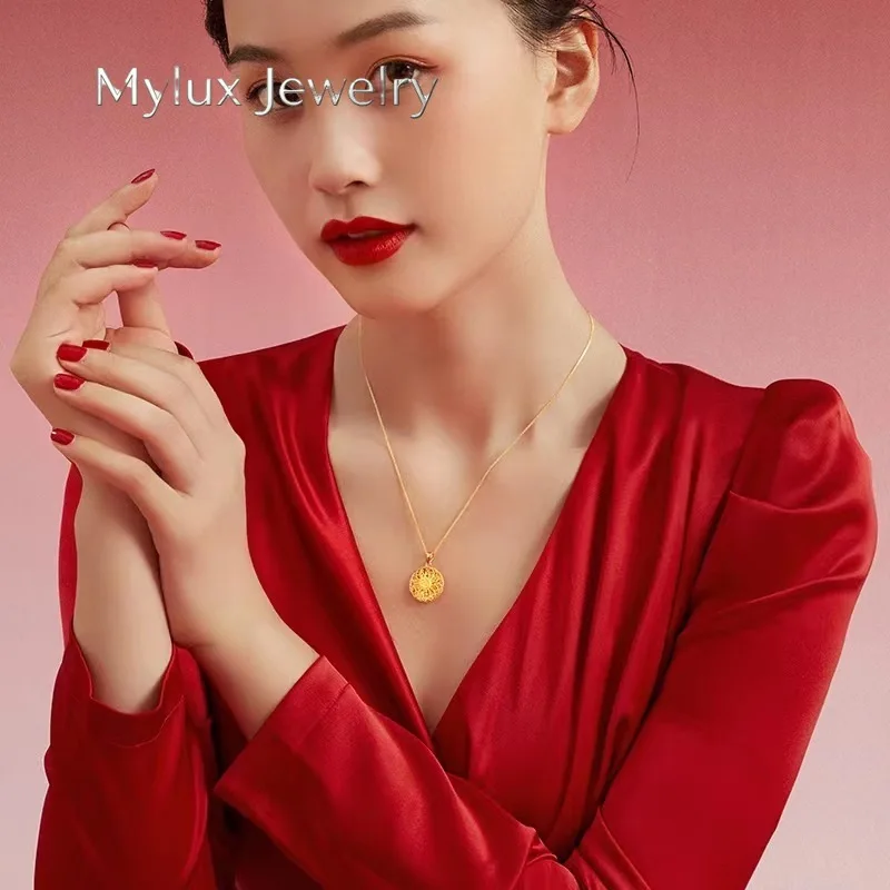 Mylux Jewelry Luxury 24K real gold Complete Pendant au9999 Exquisite fashion design hollow-out women's necklace